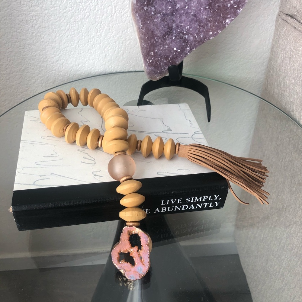 Pink Druzy Agate and Wood Garland  Home Jewelry